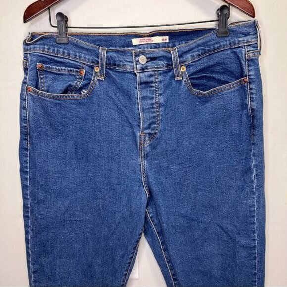 Levi's Wedgie Skinny Jeans Raw Frayed Hem Button Fly Size 16 Medium Wash Denim - Picture 4 of 13